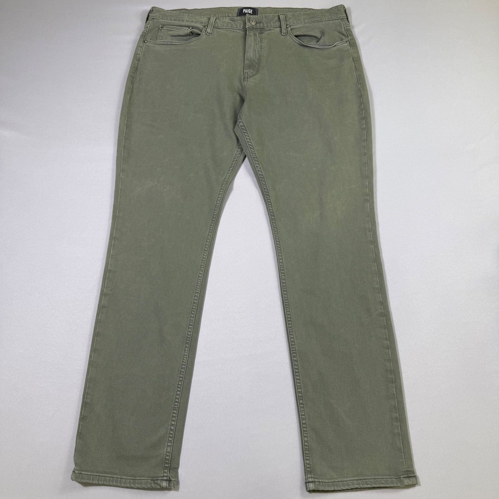 Paige Federal Slim Straight Jeans Mens 38x33 Green Vintage‎ Dark Forest Stretch